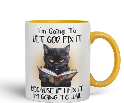 Vixar I'm Going to LET GOD FIX IT, Cats Sarcastic Joke Ceramic Coloured Mug Cup for Tea Coffee Hot Brew 330ml 11Oz