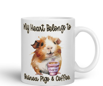 My Heart Belongs to Guine Pig & Coffee, Joke sarkasm Sarcastic Ceramic Coloured Mug Cup for Tea Coffee Hot Brew 330ml 11Oz Gift