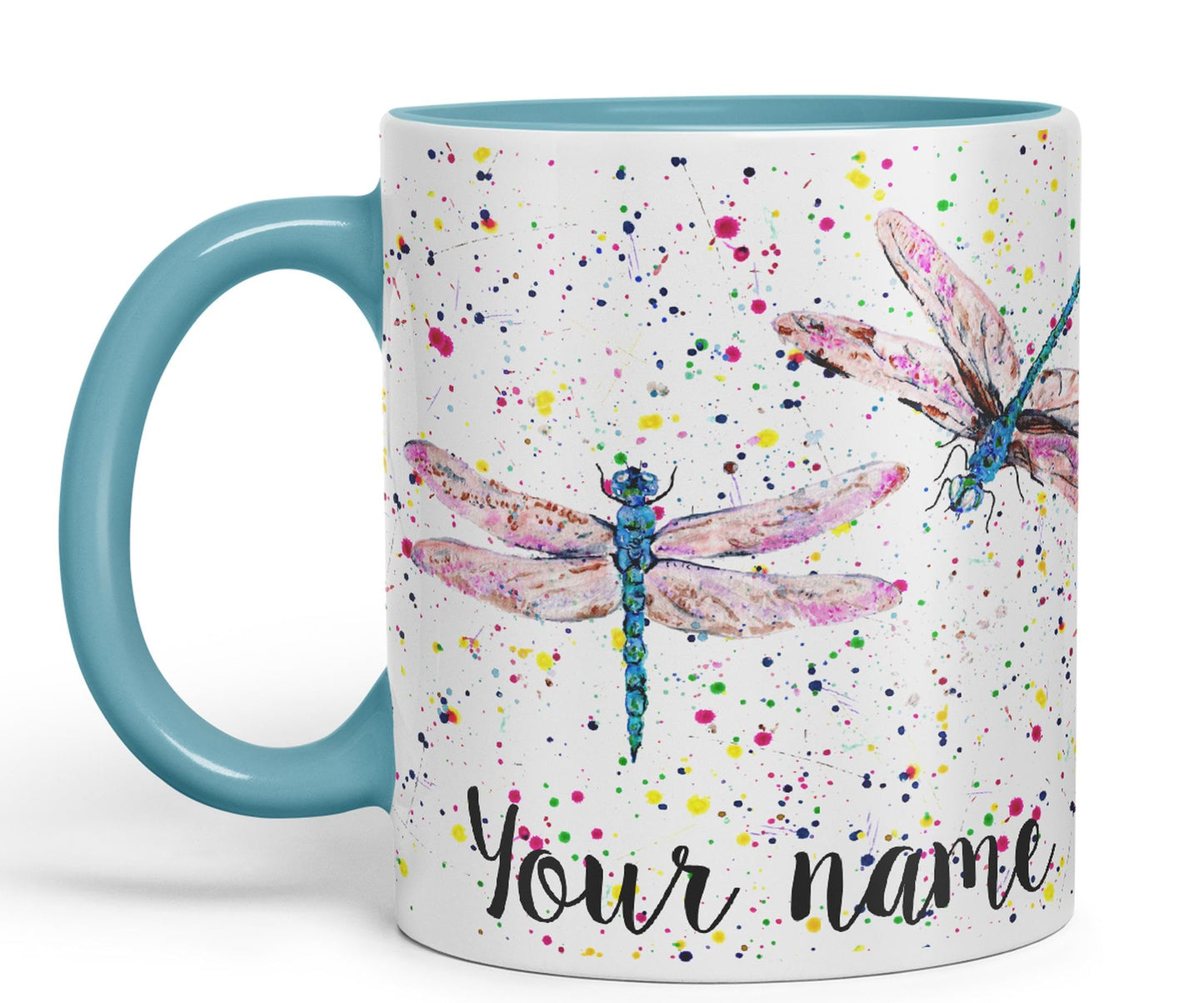 Vixar Personalised with Your Text Dragonflies Dragonfly Insect Animals Watercolour Art Coloured Ceramic Mug Cup Gift 330ml 11oz Custom Work Office Tea Coffee