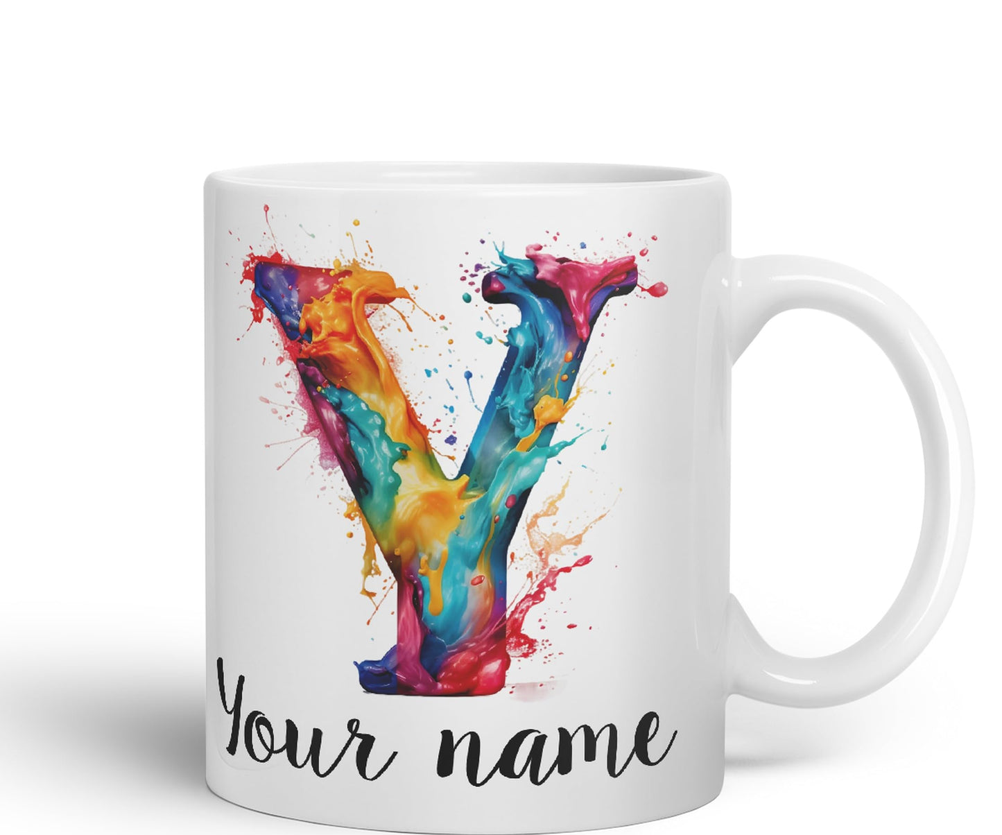 Personalised Letter Y mug, Alphabet cusomized custom Letter Y Monogram watercolour Ceramic Coloured Mug Cup for Tea Coffee Hot brew 330ml 11Oz Gift