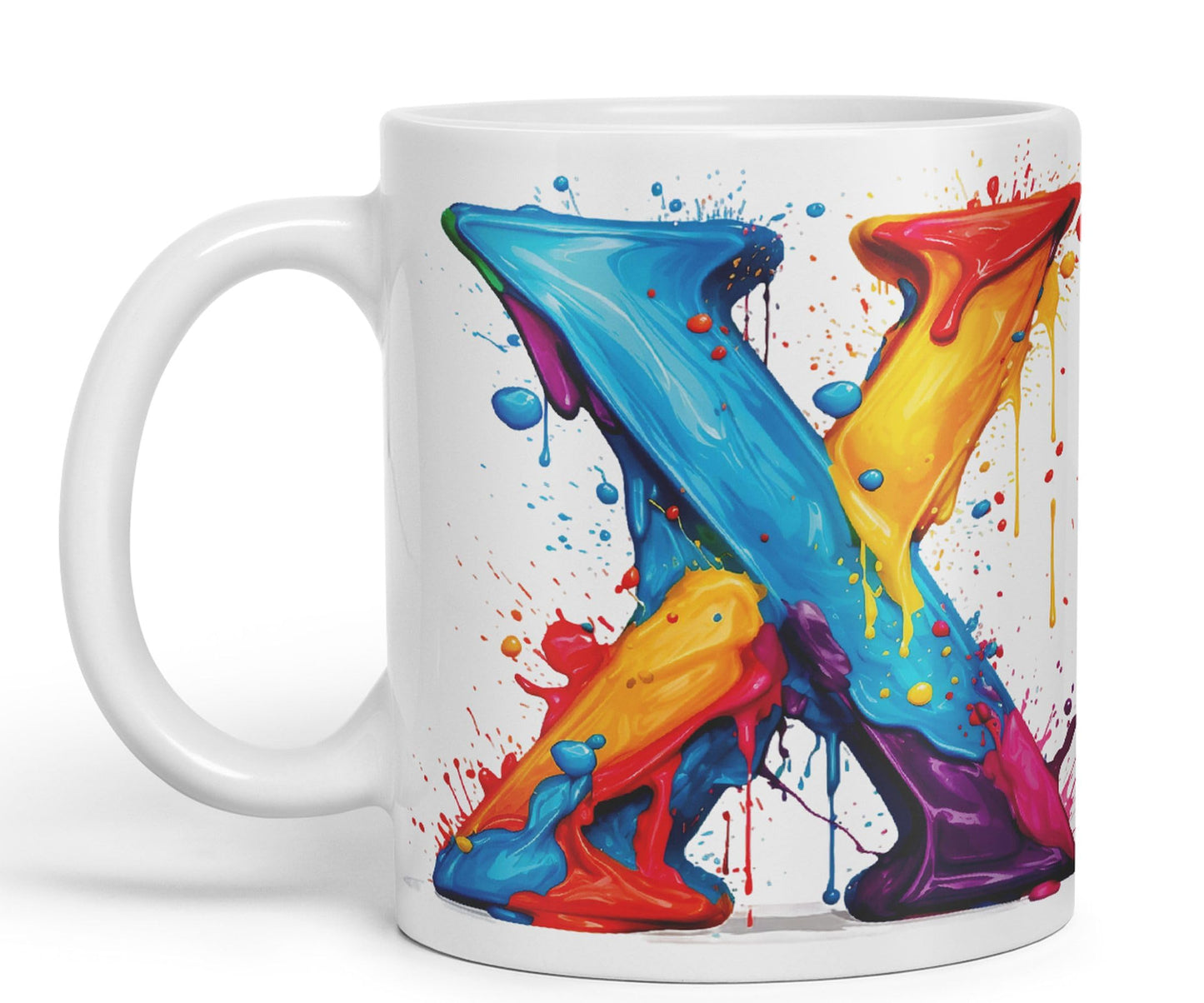 Letter X mug, Alphabet Letter X Monogram watercolour Ceramic Coloured Mug Cup for Tea Coffee Hot brew 330ml 11Oz Gift