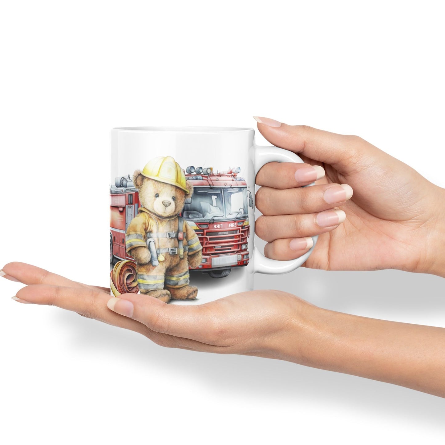 Vixar Teddy Bear Firefighter Firemen Themed Ceramic Mug Coloured Mug Cup Gift Birthday Work Office Tea Coffee