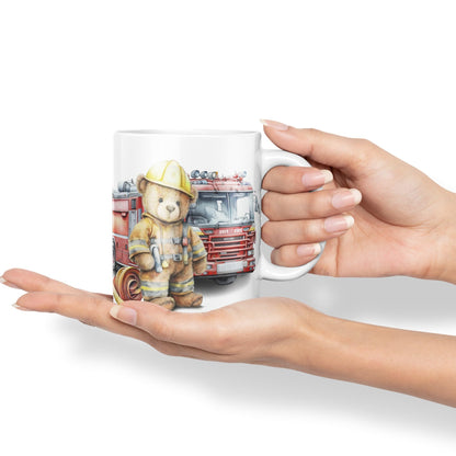 Vixar Teddy Bear Firefighter Firemen Themed Ceramic Mug Coloured Mug Cup Gift Birthday Work Office Tea Coffee