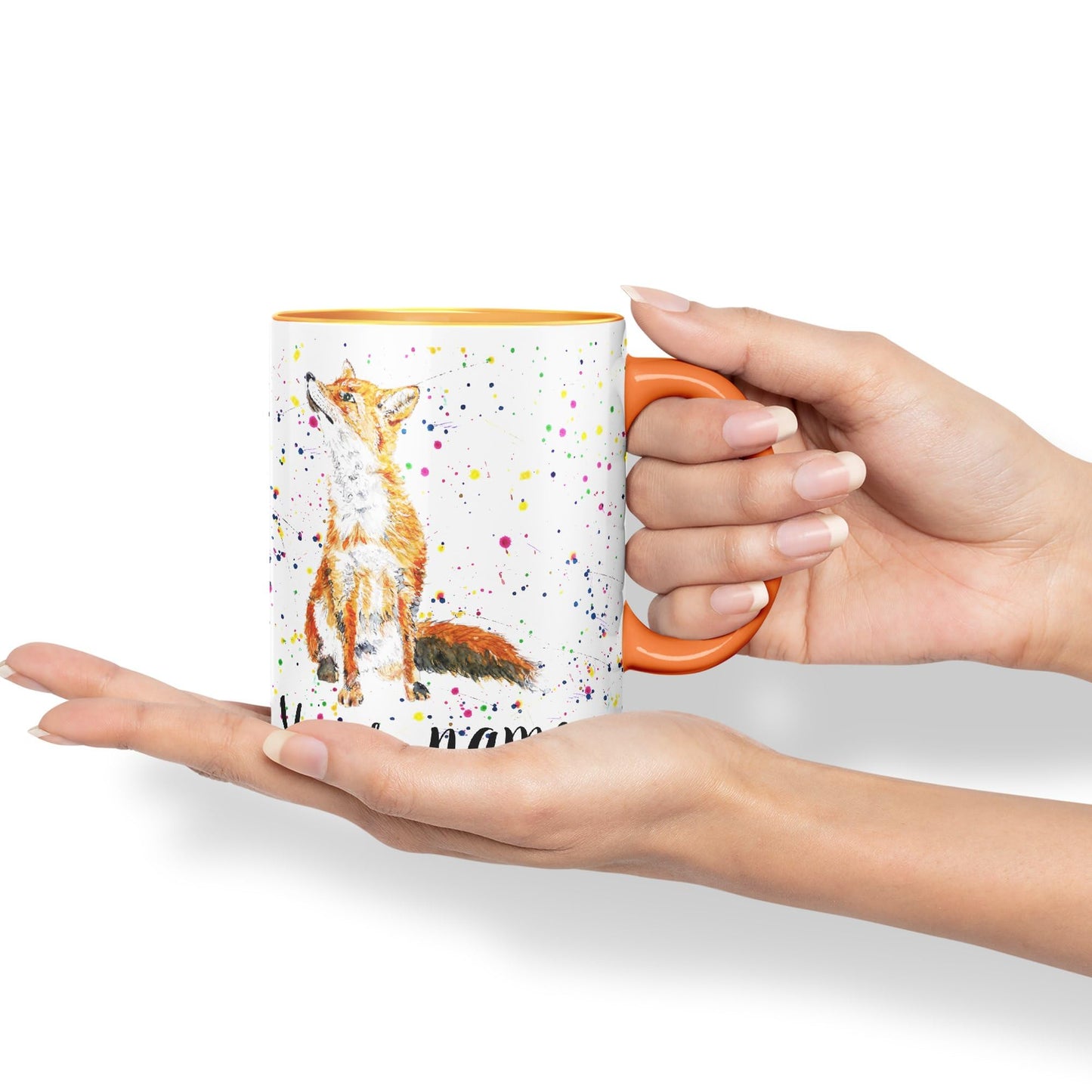 Vixar Personalised with Your Text Fox British Wildlife Animals Watercolour Art Coloured Ceramic Mug Cup Gift 330ml 11oz Custom Work Office Tea Coffee