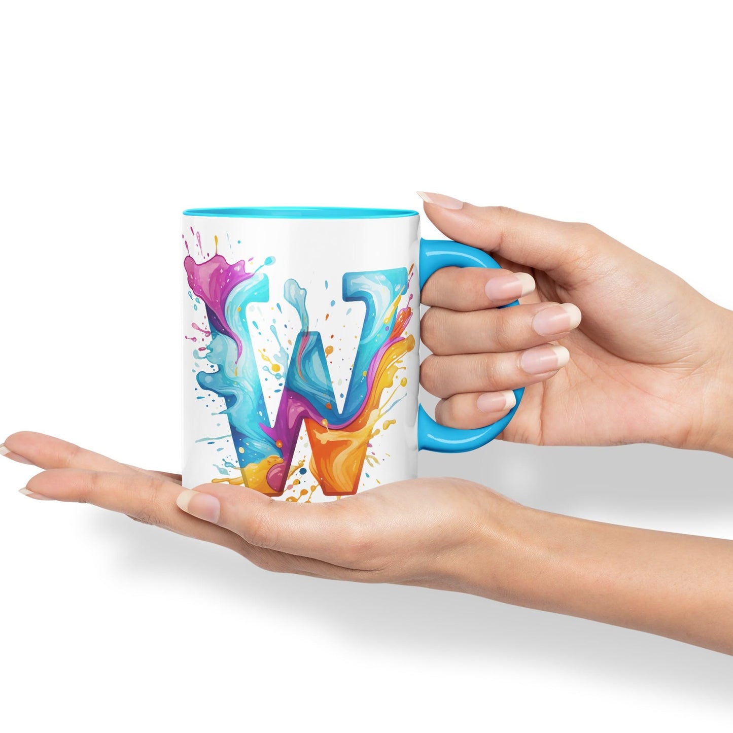 Letter W mug, Alphabet Letter W Monogram watercolour Ceramic Coloured Mug Cup for Tea Coffee Hot brew 330ml 11Oz Gift