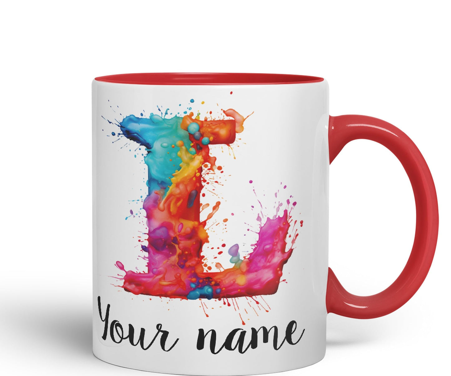 Personalised Letter L mug, Alphabet cusomized custom Letter L Monogram watercolour Ceramic Coloured Mug Cup for Tea Coffee Hot brew 330ml 11Oz Gift