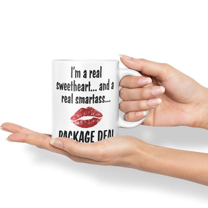 I'm a Real Seetheart … and a Real Smartass.. Package Deal Joke Sarcastic bee Ceramic Coloured Mug Cup for Tea Coffee Hot Brew 330ml 11Oz