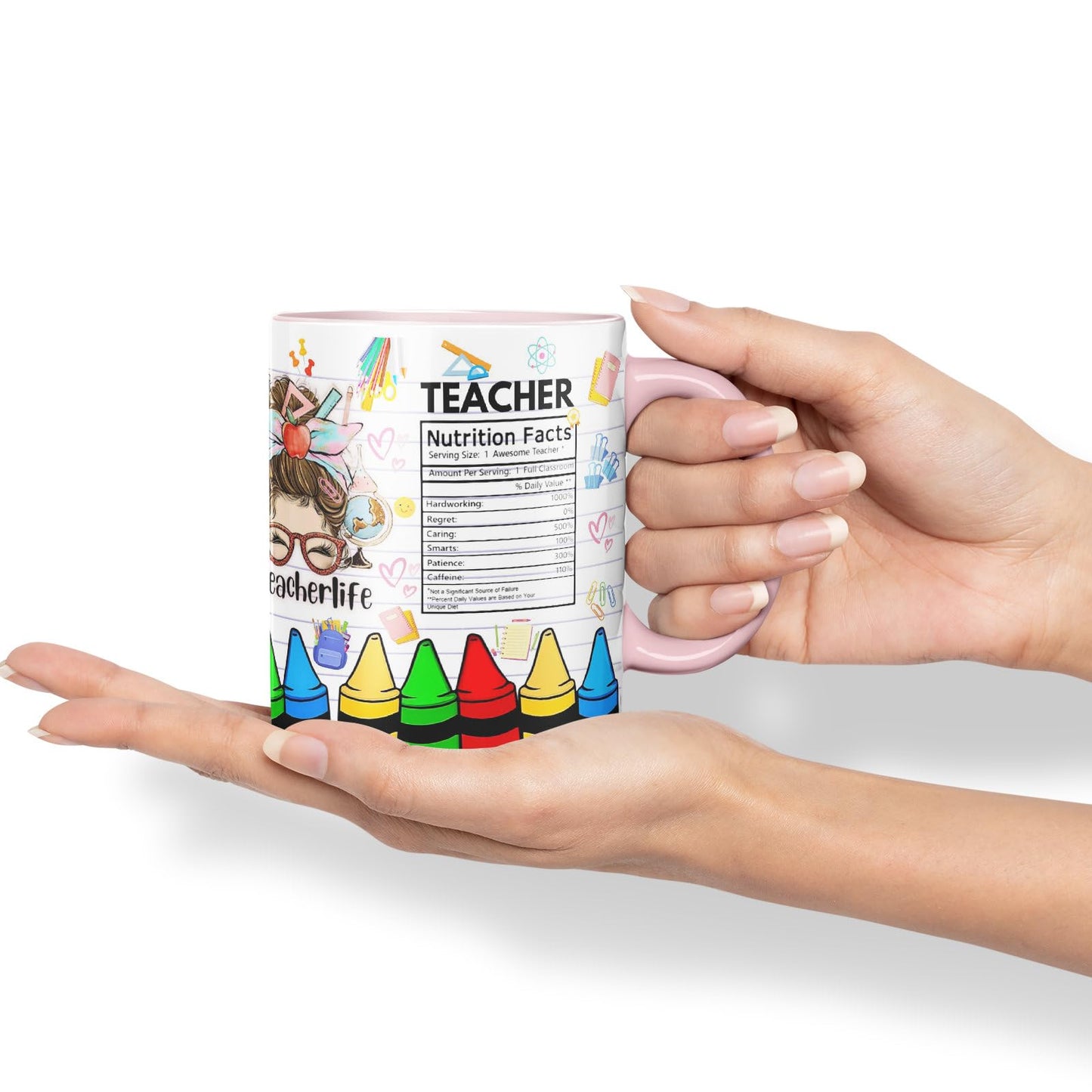 Vixar Teacher Nutrition Facts #teacherlife Mug Thank You, End of School Gift Ceramic Coloured Mug Cup for Tea Coffee Hot Brew 330ml 11Oz Gift TF1