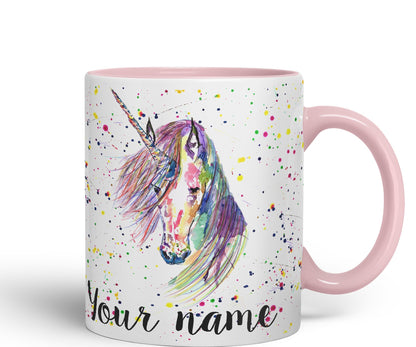 Vixar Personalised with Your Text Unicorn Watercolour Art Coloured Ceramic Mug Cup Gift 330ml 11oz Custom Work Office Tea Coffee (O2)