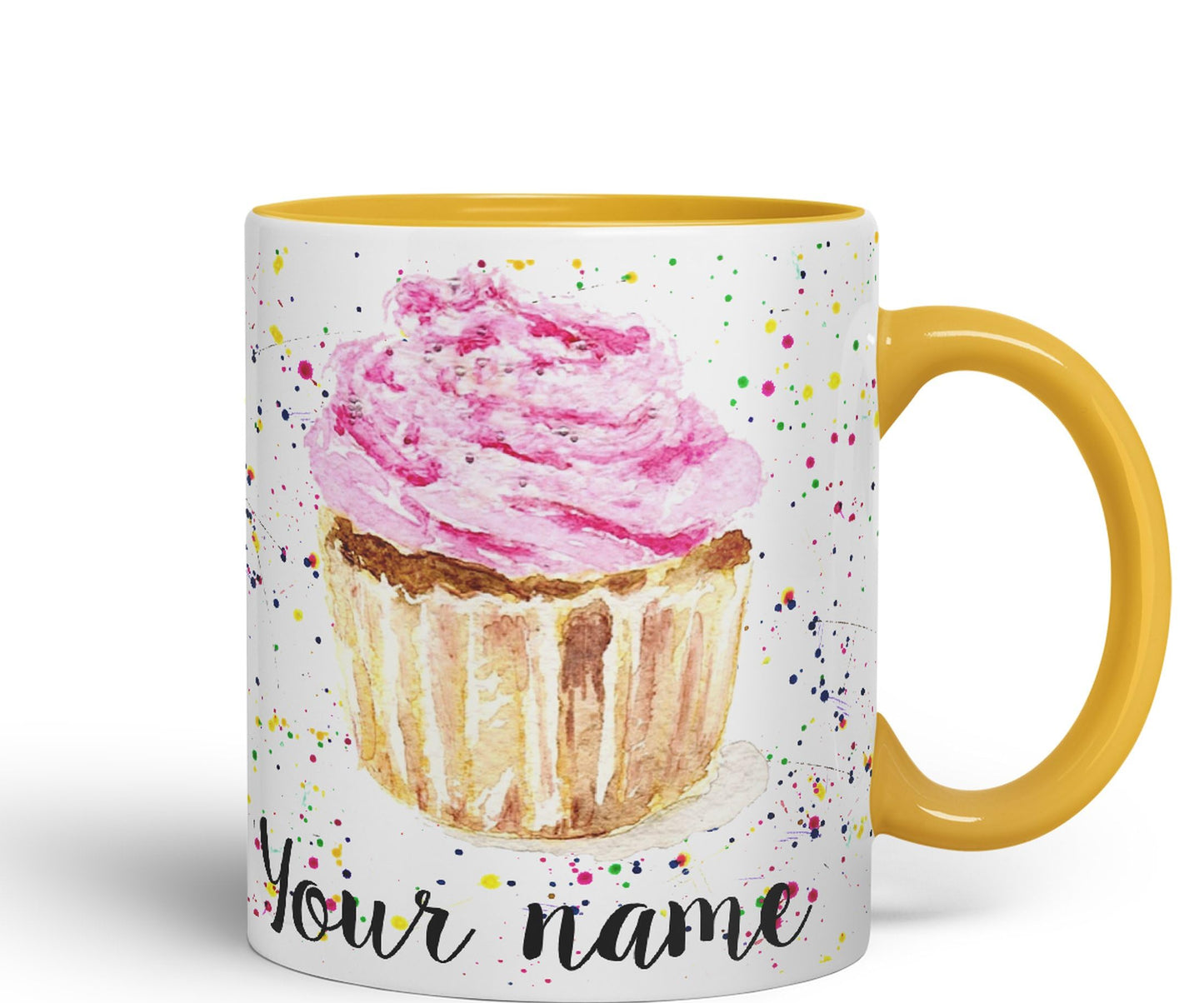 Vixar Personalised with Your Text Cupcake Cake Watercolour Art Coloured Ceramic Mug Cup Gift 330ml 11oz Custom Work Office Tea Coffee