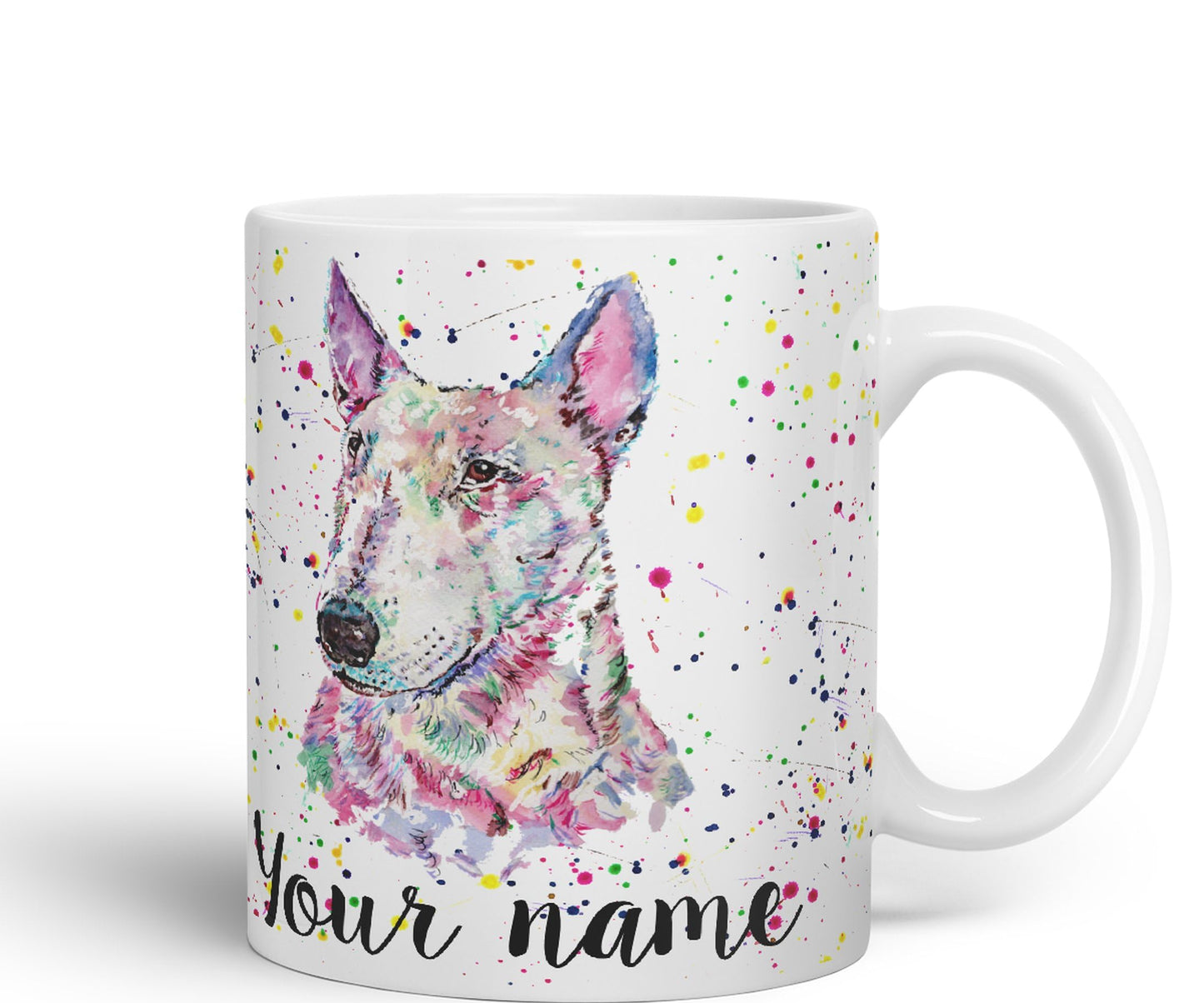 Vixar Personalised with Your Text Bully English Bull Terrier Dog Pet Animals Watercolour Art Coloured Ceramic Mug Cup Gift 330ml 11oz Custom Work Office Tea Coffee