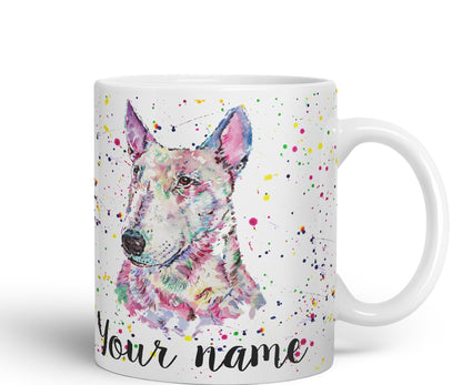 Vixar Personalised with Your Text Bully English Bull Terrier Dog Pet Animals Watercolour Art Coloured Ceramic Mug Cup Gift 330ml 11oz Custom Work Office Tea Coffee