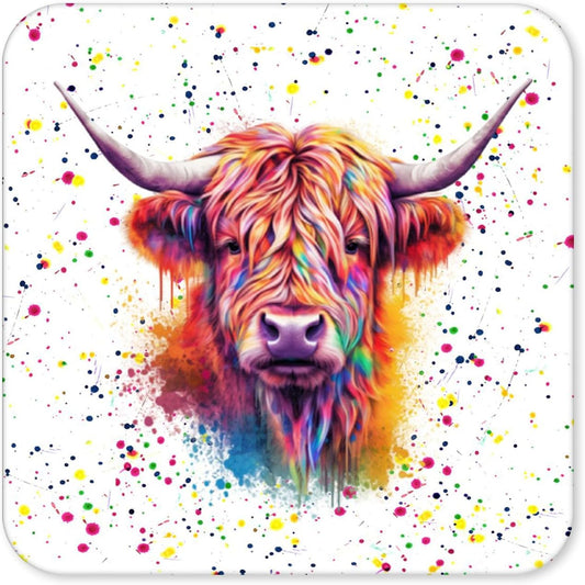 Colour Splash Highland Cow – Bright Rainbow Animal Coaster (4)