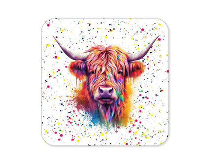 Colour Splash Highland Cow – Bright Rainbow Animal Coaster (4)
