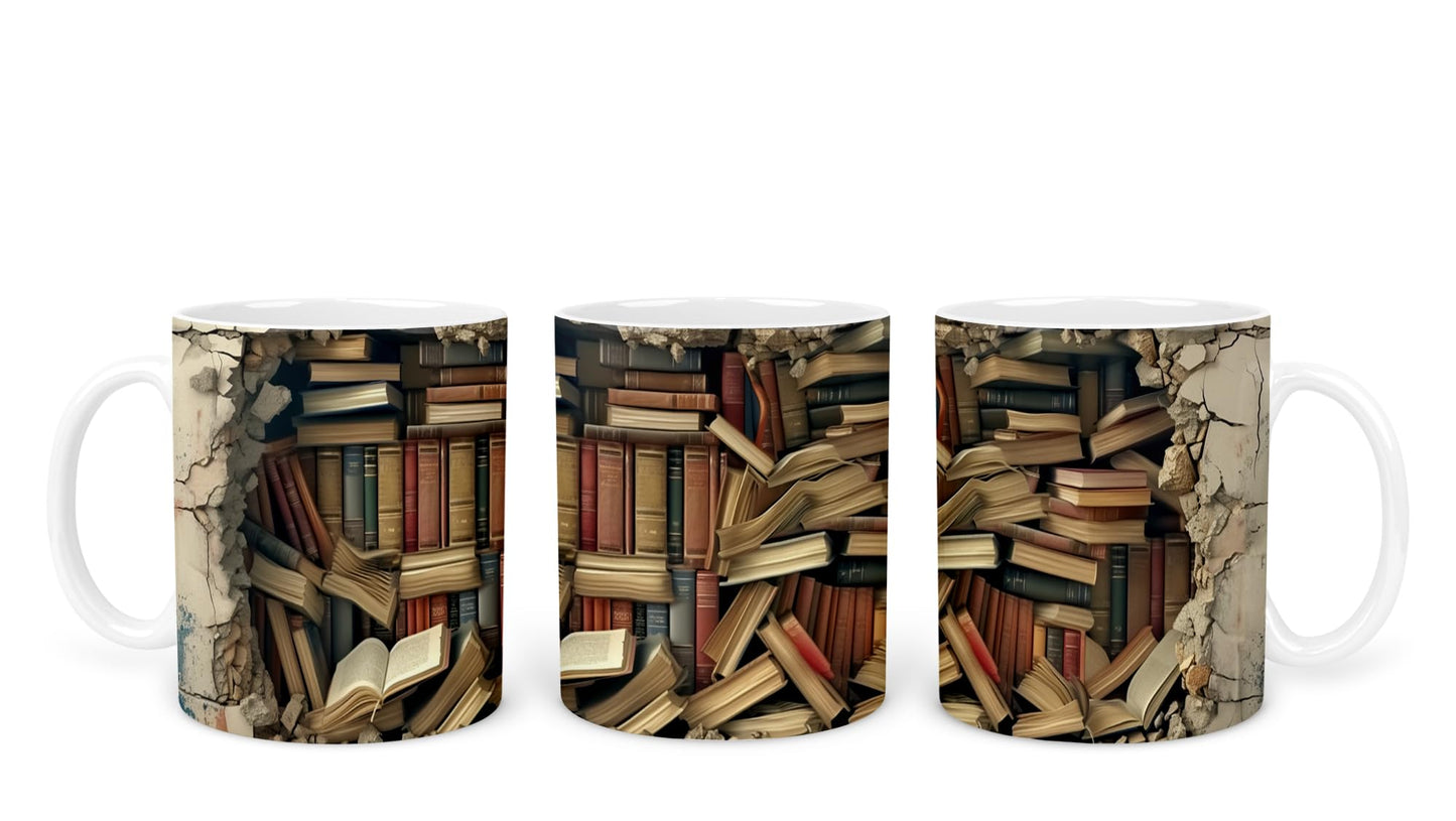 Vixar Book Wall Mug Ceramic Mug Cup Gift for Reading Lovers, 10oz V1