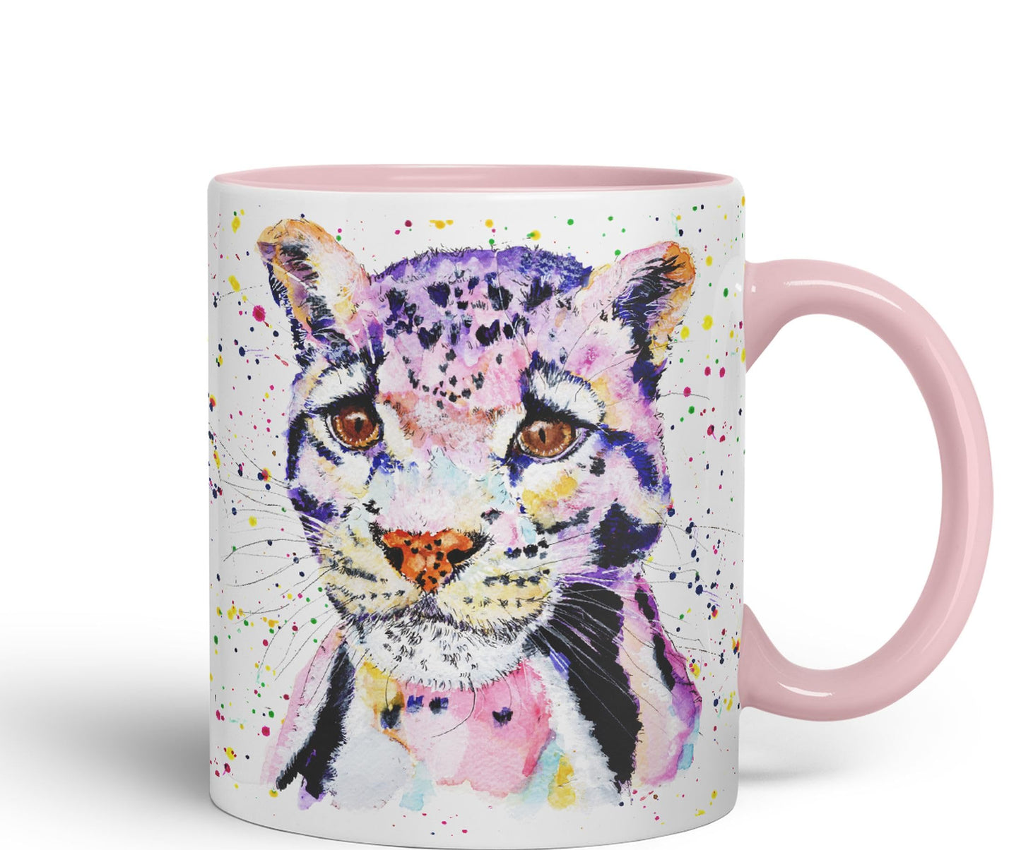Leopart Big Cat Safari animals Watercolour Ceramic Coloured Mug Cup for Tea Coffee Hot brew 330ml 11Oz Gift