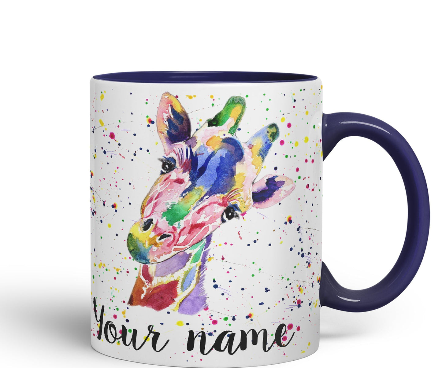 Vixar Personalised with Your Text Giraffe Safari Wildlife Animals Watercolour Art Coloured Ceramic Mug Cup Gift 330ml 11oz Custom Work Office Tea Coffee