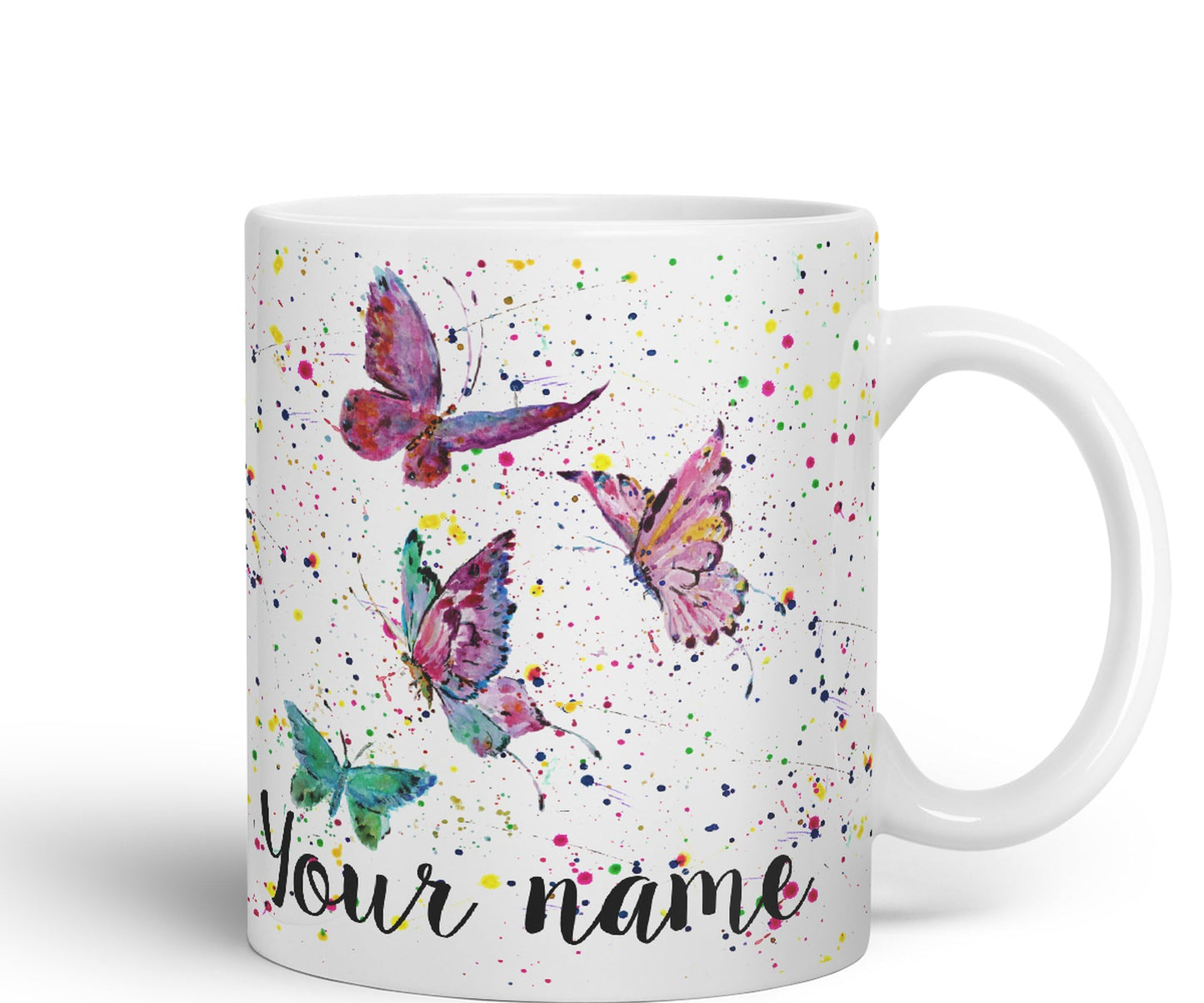 Personalised mug with Your Text name Butterfly animals Watercolour Art Coloured Ceramic Mug Cup Gift 330ml 11oz Custom Work Office Tea Coffee