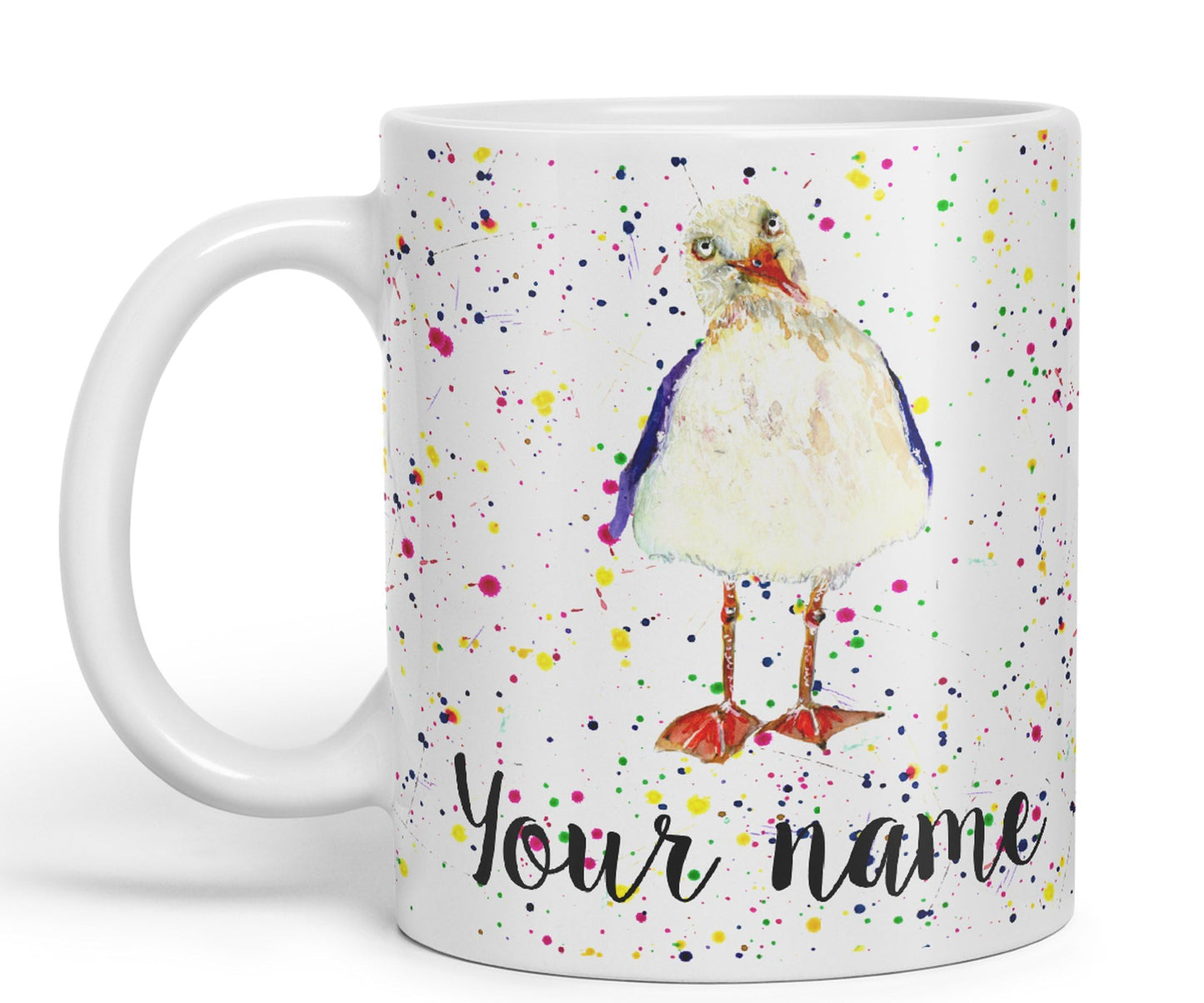 Personalised mug with Your Text name Seagull Sea Bird animals Watercolour Art Coloured Ceramic Mug Cup Gift 330ml 11oz Custom Work Office Tea Coffee