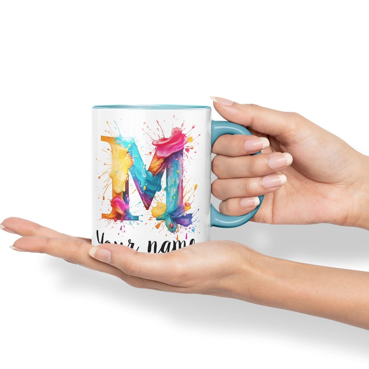 Personalised Letter M mug, Alphabet cusomized custom Letter M Monogram watercolour Ceramic Coloured Mug Cup for Tea Coffee Hot brew 330ml 11Oz Gift