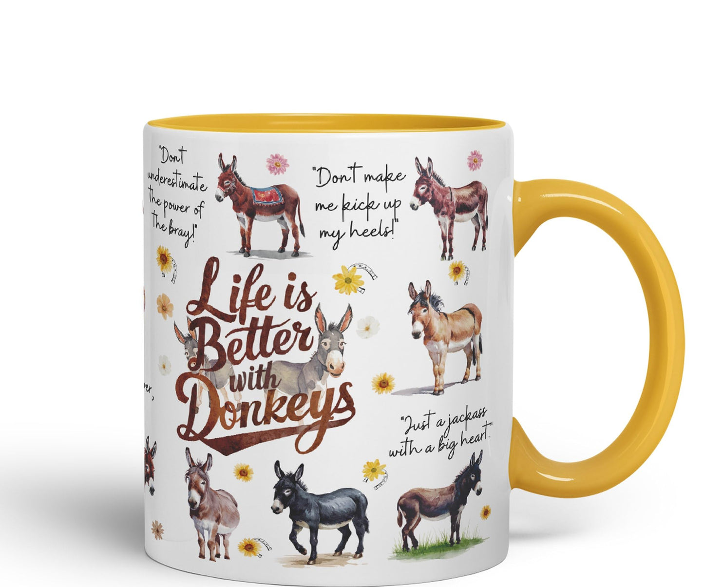 Life Better with Donkeys Joke sarkasm Sarcastic Ceramic Coloured Mug Cup for Tea Coffee Hot Brew 330ml 11Oz Gift