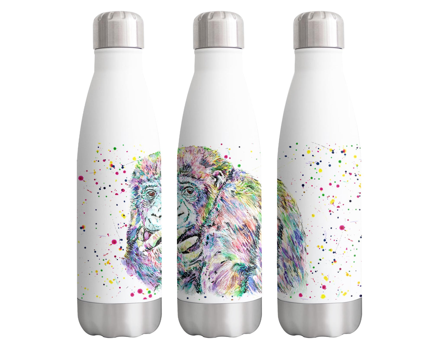 Vixar Gorilla Ape Monkey Animals Watercolour Bottle double Wall insulated Stainless steel sport Drinks 500ml