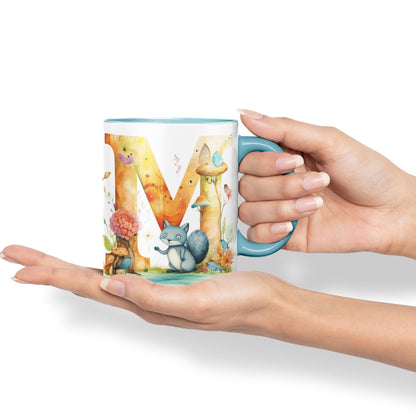 Letter M mug, Animals Alphabet Letter M Monogram animal for kids Ceramic Coloured Mug Cup for Tea Coffee Hot brew 330ml 11Oz Gift