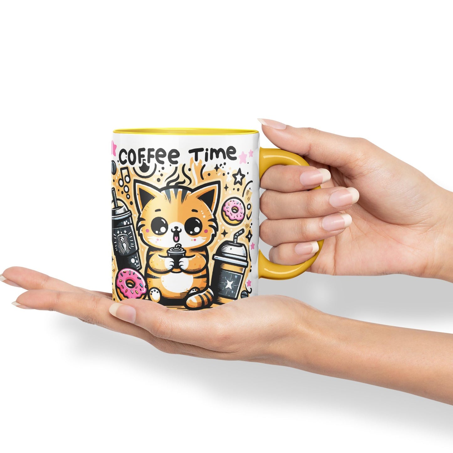 Coffee Time cat Kitten Joke sarkasm Sarcastic Ceramic Coloured Mug Cup for Tea Coffee Hot Brew 330ml 11Oz Gift V1Y