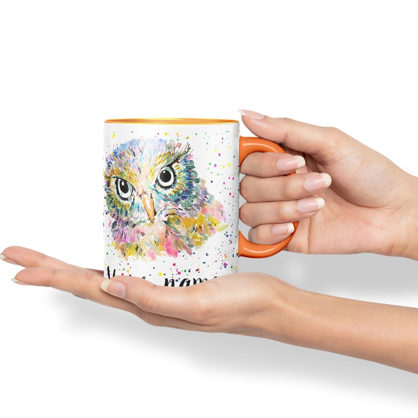 Vixar Personalised with Your Text Owl Bird Watercolour Art Coloured Ceramic Mug Cup Gift 330ml 11oz Custom Work Office Tea Coffee (O1)