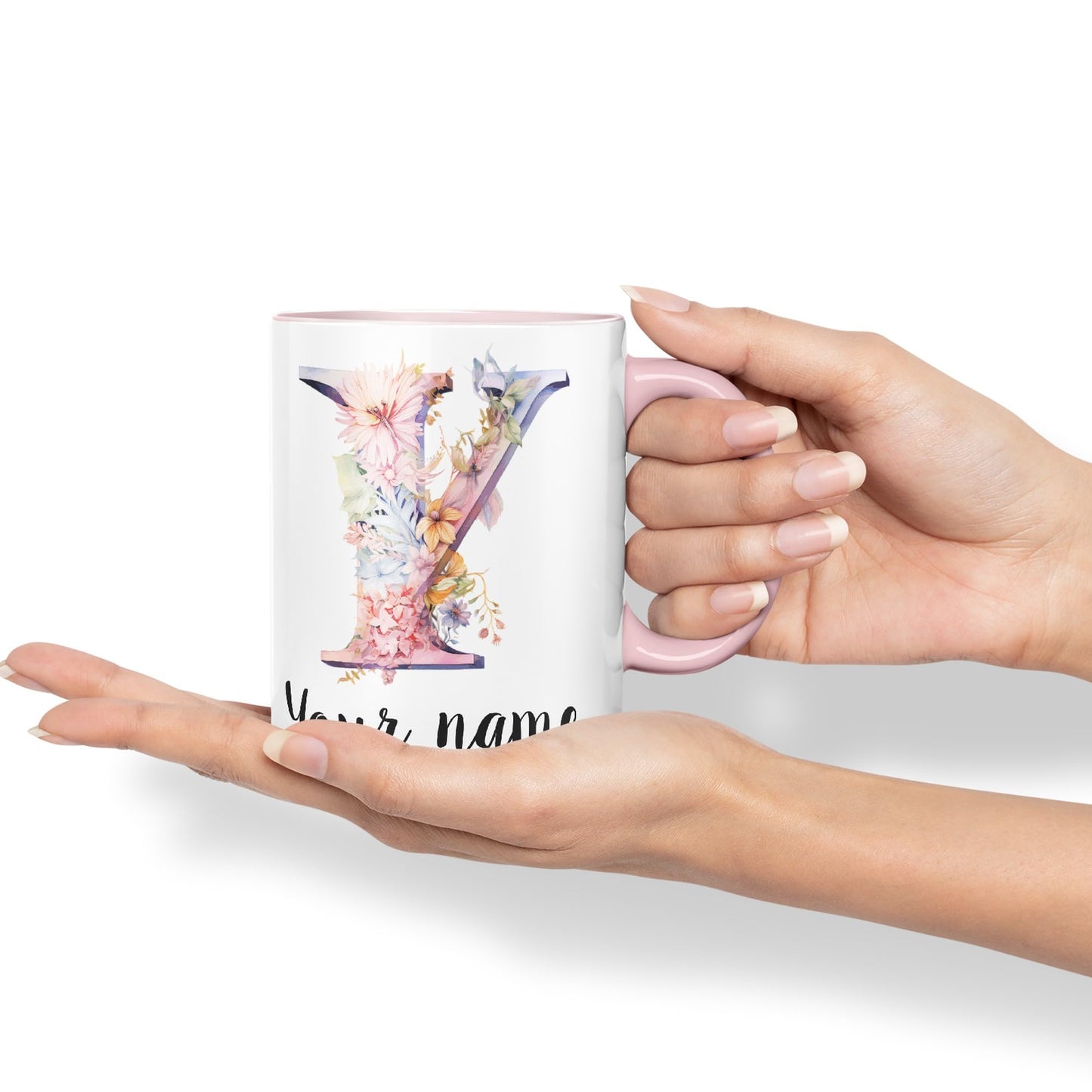 Personalised Letter Y mug, Customized Custom Floral flowers butterfly Alphabet Letter Y Monogram watercolour Ceramic Coloured Mug Cup for Tea Coffee Hot brew 330ml 11Oz Gift