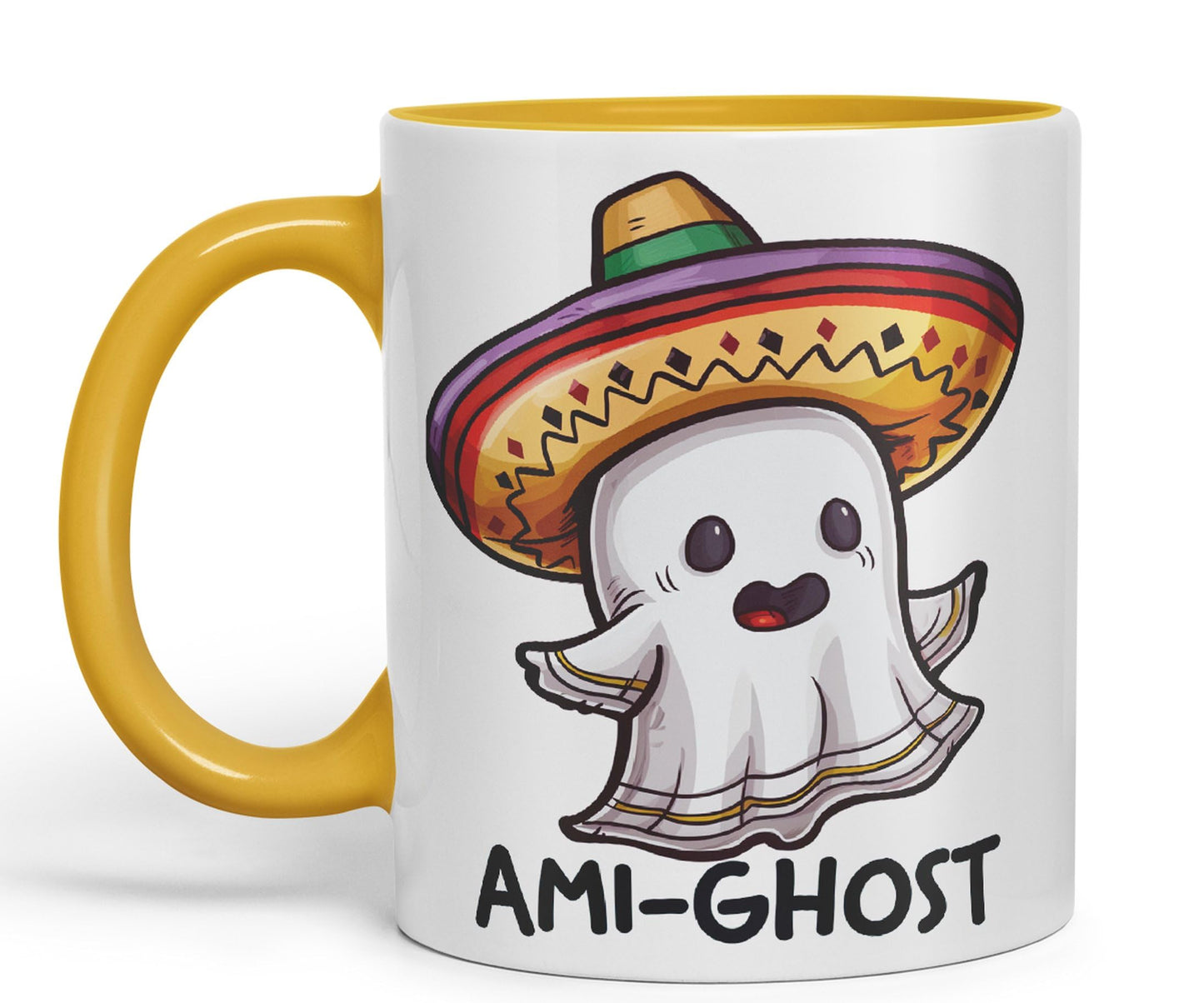 Ami-Ghost, Mexican hat Ghost Joke sarkasm Sarcastic Ceramic Coloured Mug Cup for Tea Coffee Hot Brew 330ml 11Oz Gift