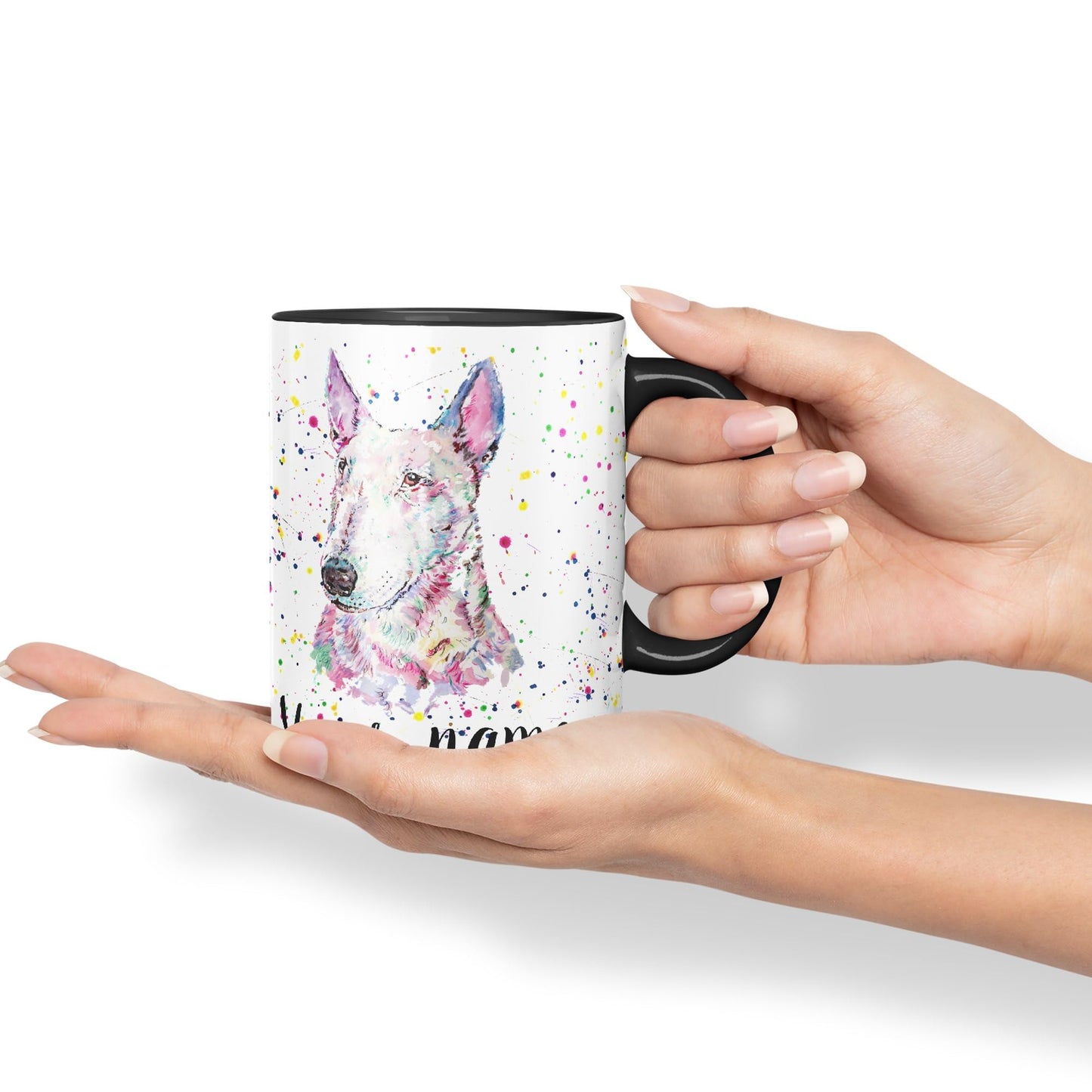 Vixar Personalised with Your Text Bully English Bull Terrier Dog Pet Animals Watercolour Art Coloured Ceramic Mug Cup Gift 330ml 11oz Custom Work Office Tea Coffee