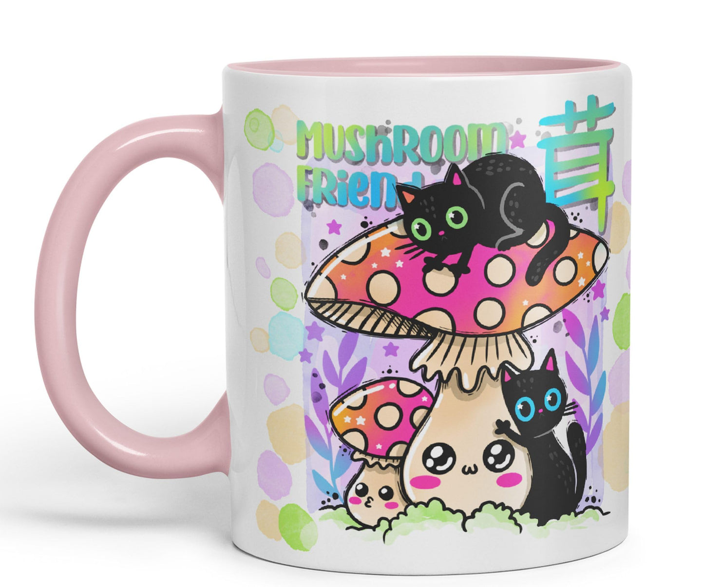 Vixar Mushroom with Cats Cat Friend Coloured Ceramic Mug Cup Gift 330ml 11oz Work Office Tea Coffee Valentines