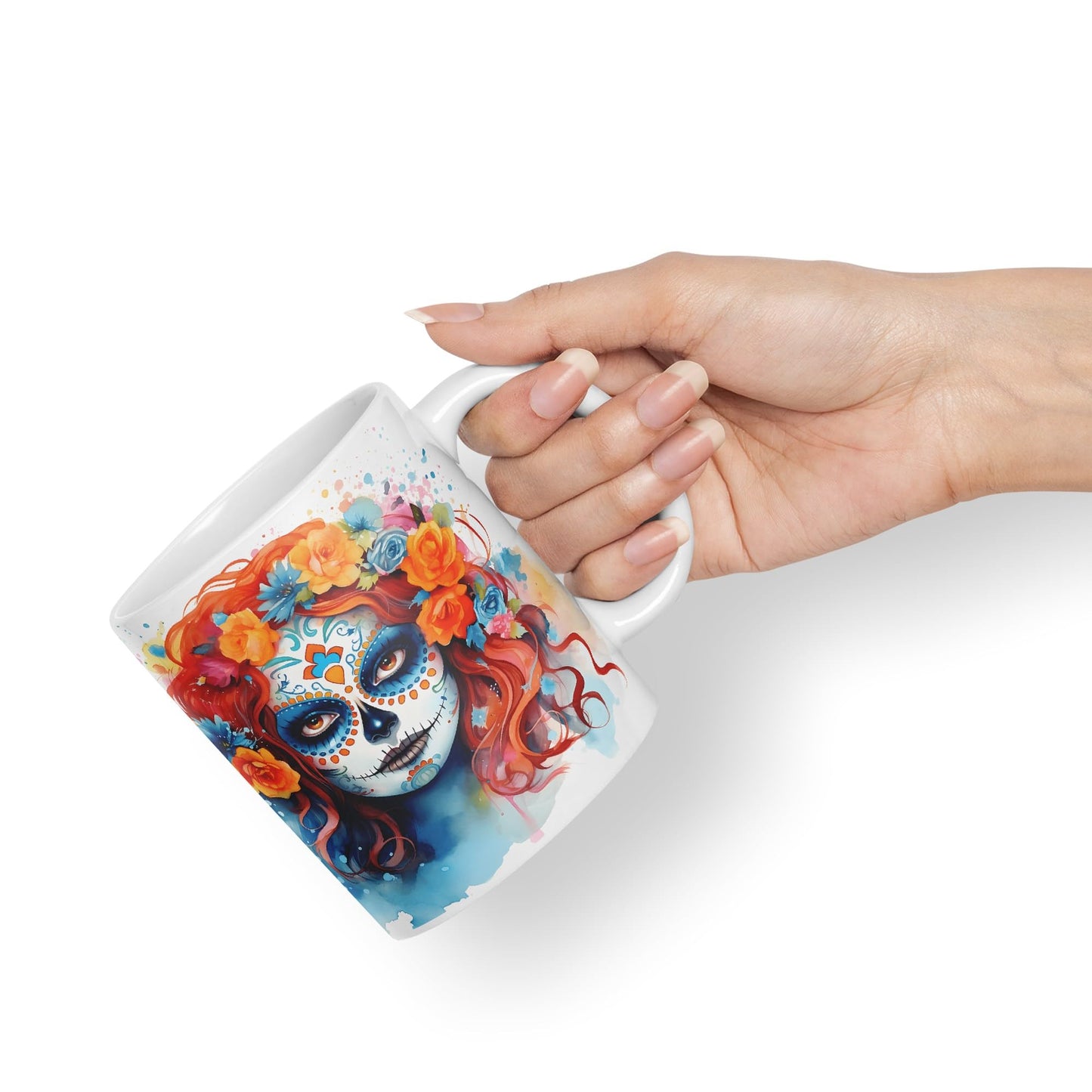 Sugar Skull and Roses Ceramic Coloured Mug Cup for Tea Coffee Hot Brew 330ml 11Oz Gift sk12