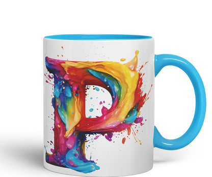 Letter P mug, Alphabet Letter P Monogram watercolour Ceramic Coloured Mug Cup for Tea Coffee Hot brew 330ml 11Oz Gift