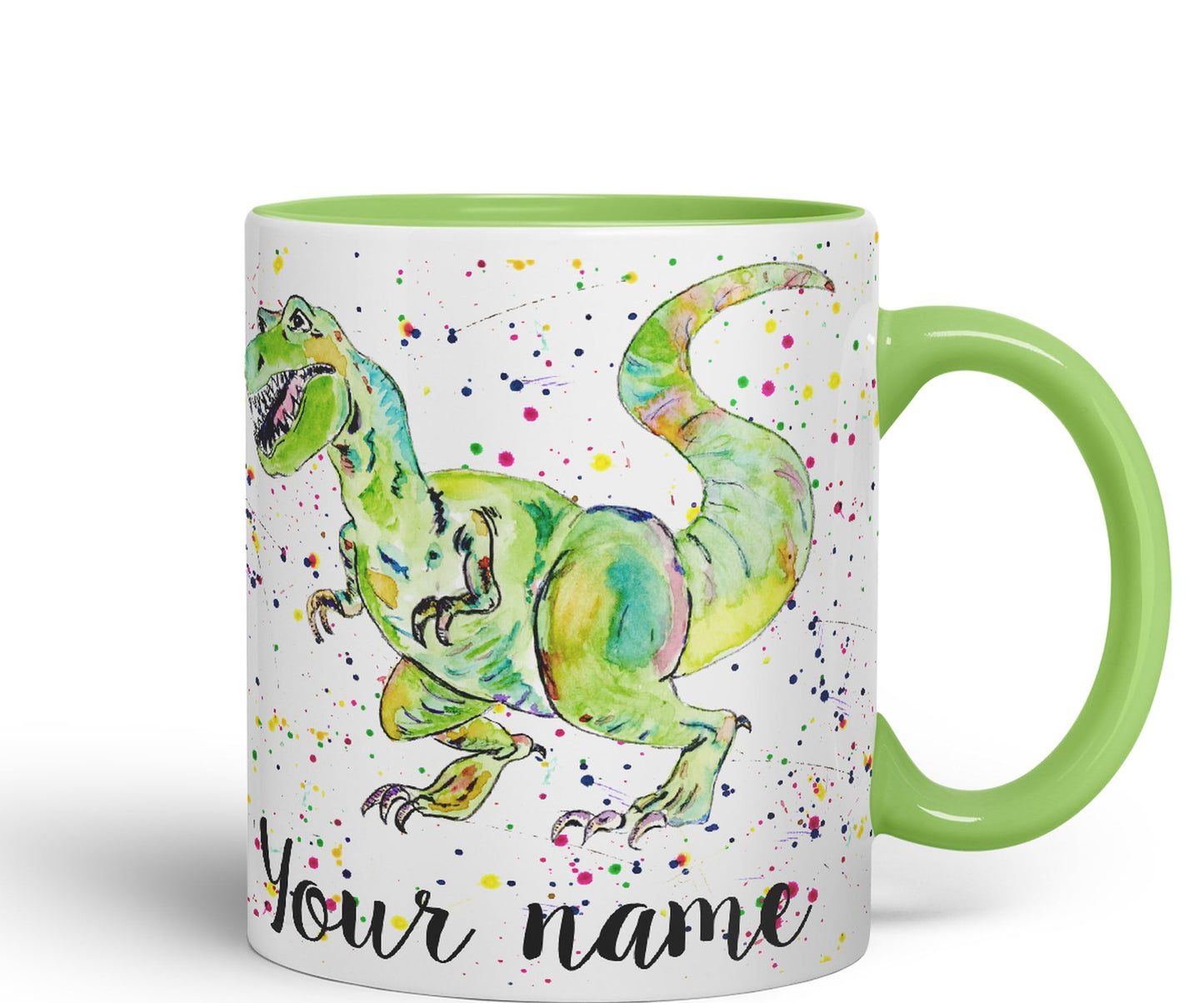 Vixar Personalised with Your Text Dinosaur Tyrannosaurus T-Rex Art Coloured Ceramic Mug Cup Gift 330ml 11oz Custom Work Office Tea Coffee