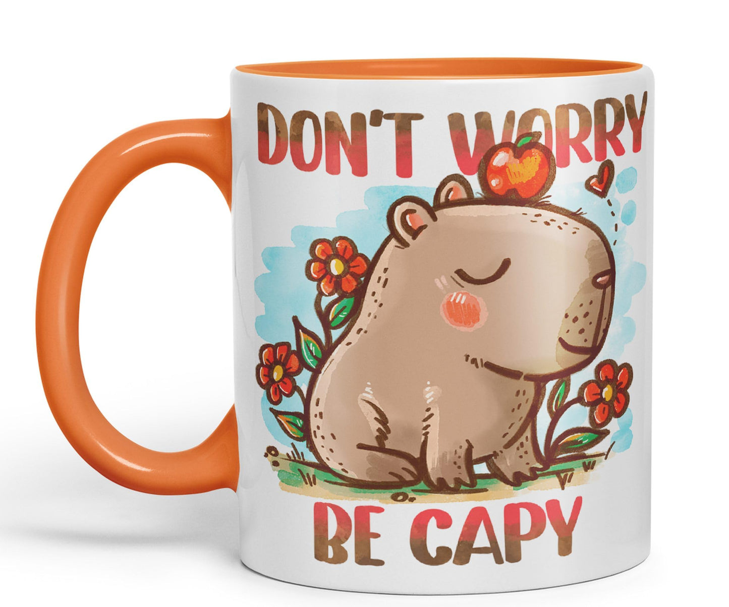 Vixar Capybara Don't Worry Be Capy Kawaii Joke Coloured Ceramic Mug Cup Gift 330ml 11oz Work Office Tea Coffee