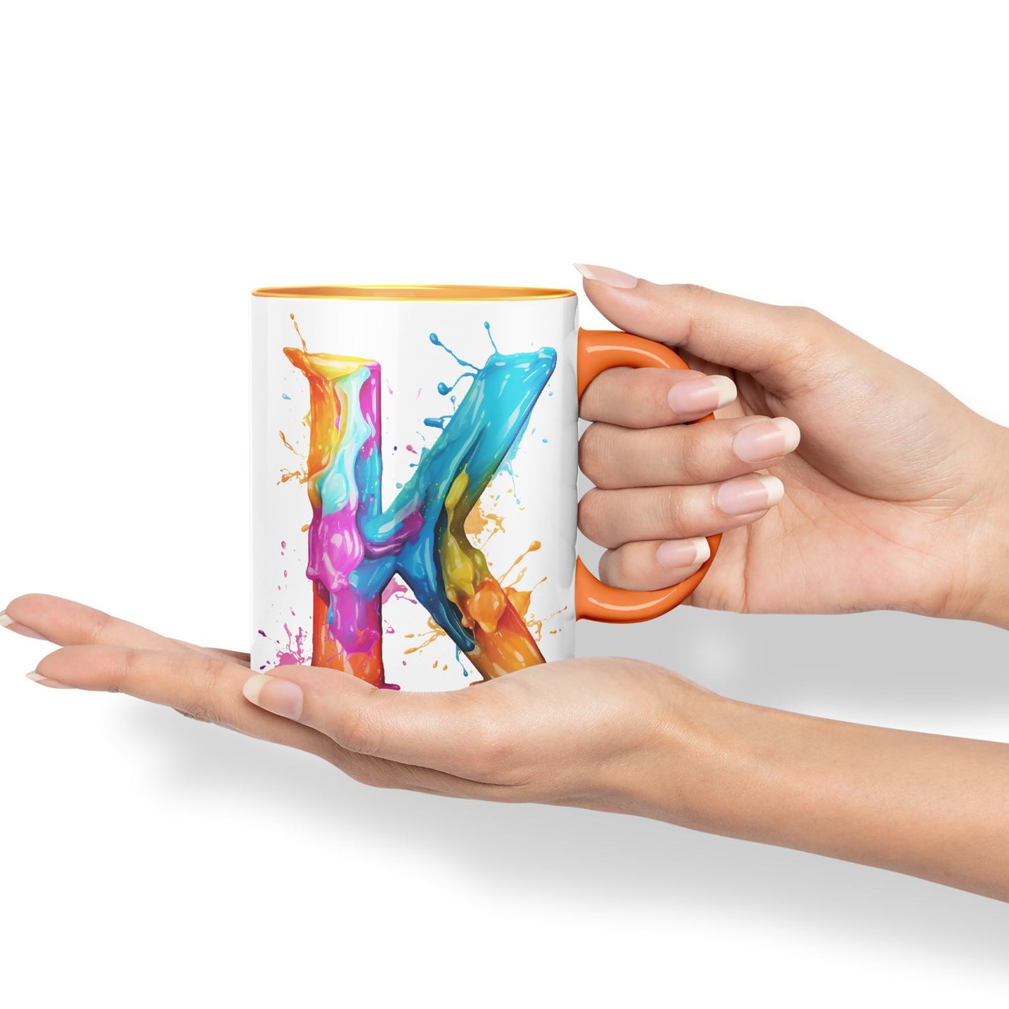 Letter K mug, Alphabet Letter K Monogram watercolour Ceramic Coloured Mug Cup for Tea Coffee Hot brew 330ml 11Oz Gift
