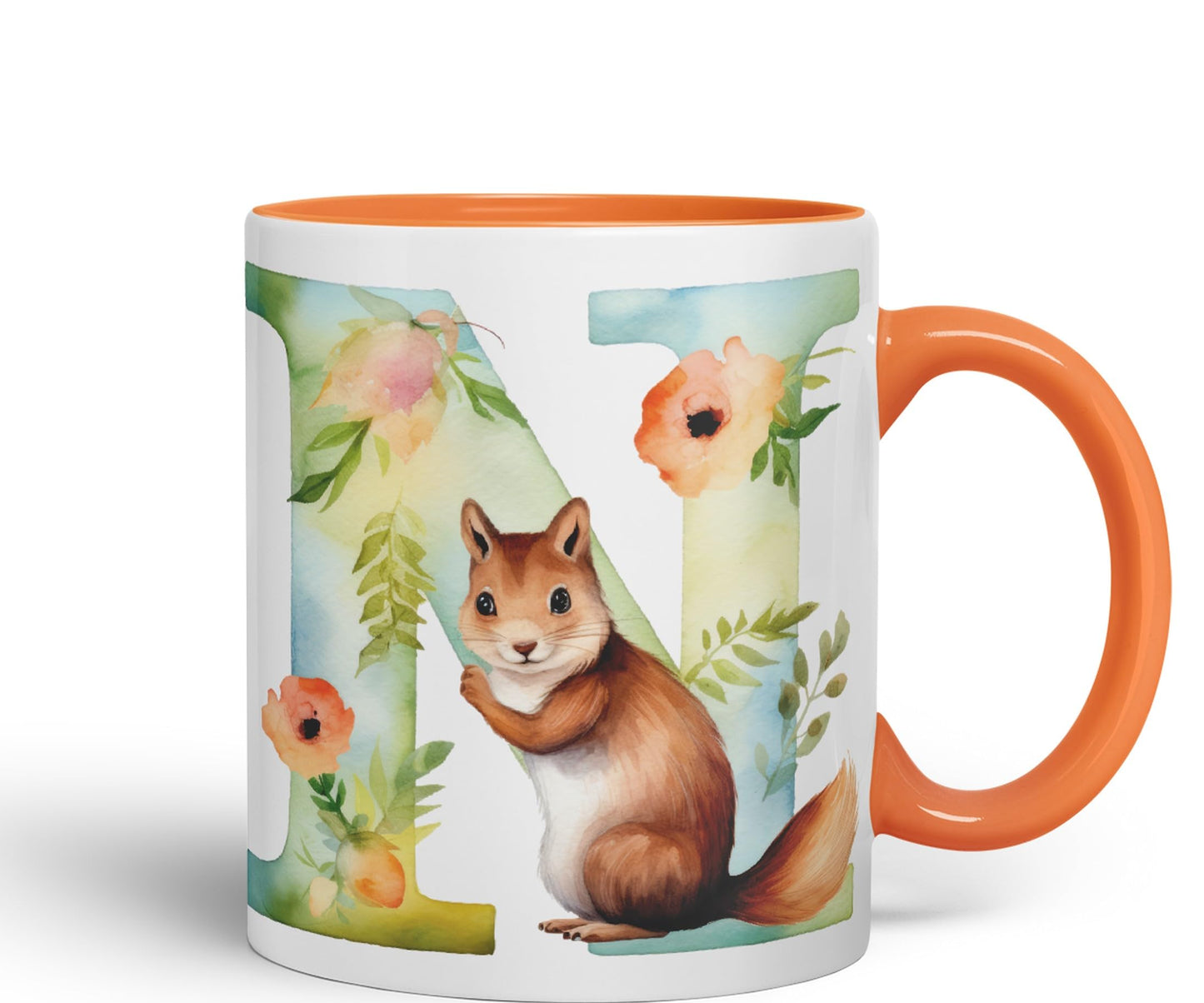 Letter N mug, Animals Alphabet Letter N Monogram animal for kids Ceramic Coloured Mug Cup for Tea Coffee Hot brew 330ml 11Oz Gift