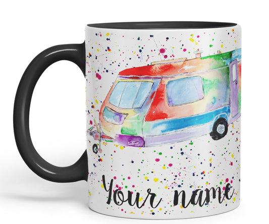 Vixar Personalised with Your Text Tourer Caravan Holiday Home Art Coloured Ceramic Mug Cup Gift 330ml 11oz Custom Work Office Tea Coffee