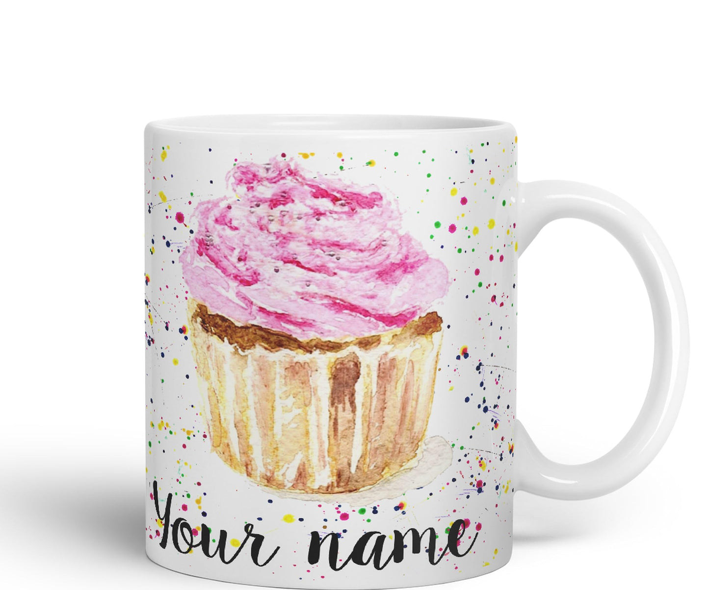 Vixar Personalised with Your Text Cupcake Cake Watercolour Art Coloured Ceramic Mug Cup Gift 330ml 11oz Custom Work Office Tea Coffee