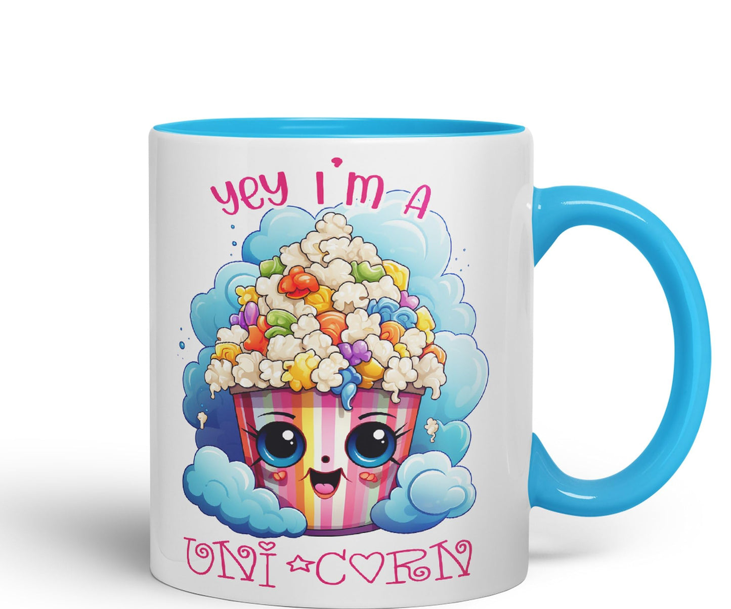 Yey I'm a Unicorn Popcorn Joke sarkasm Sarcastic Ceramic Coloured Mug Cup for Tea Coffee Hot Brew 330ml 11Oz Gift