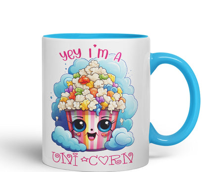 Yey I'm a Unicorn Popcorn Joke sarkasm Sarcastic Ceramic Coloured Mug Cup for Tea Coffee Hot Brew 330ml 11Oz Gift