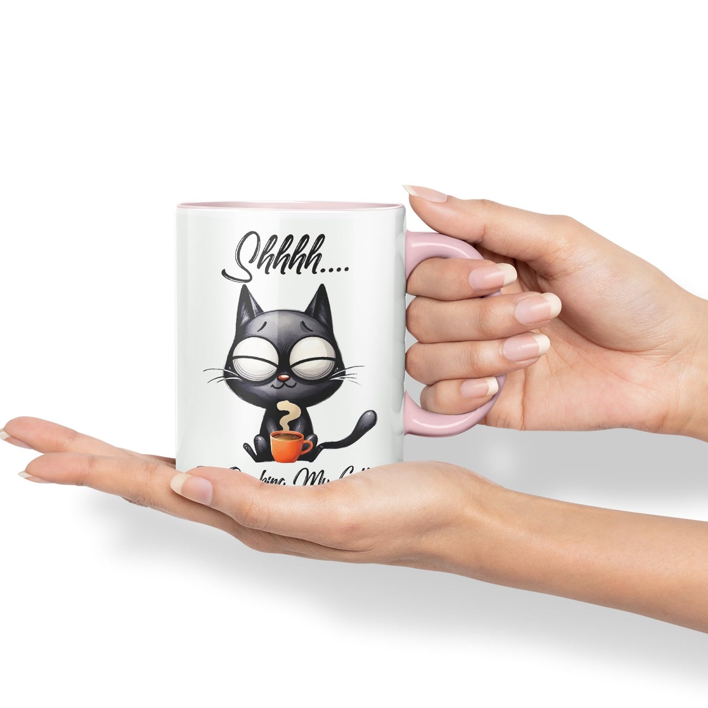 Im Drinking My Coffee Shhhh.. Cat Kitten Joke sarkasm Sarcastic Ceramic Coloured Mug Cup for Tea Coffee Hot Brew 330ml 11Oz Gift