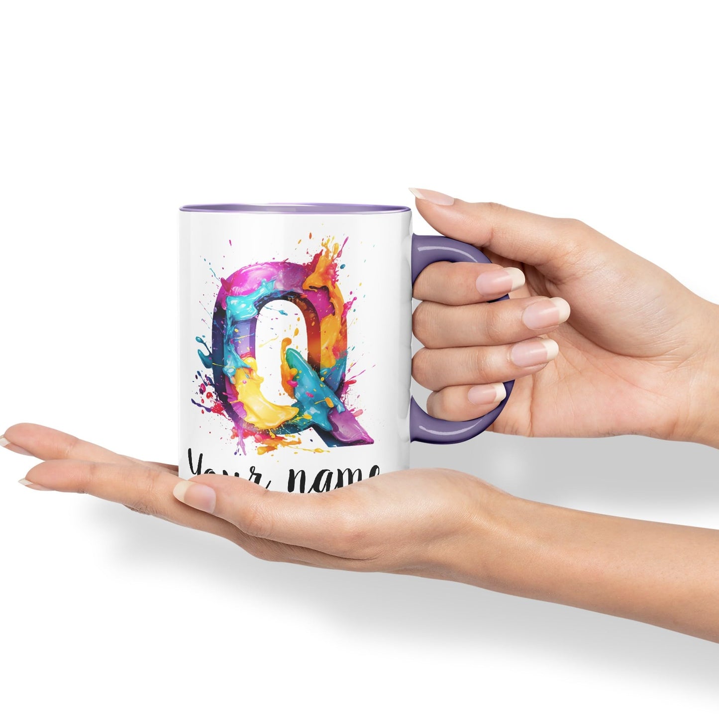 Personalised Letter Q mug, Alphabet cusomized custom Letter Q Monogram watercolour Ceramic Coloured Mug Cup for Tea Coffee Hot brew 330ml 11Oz Gift