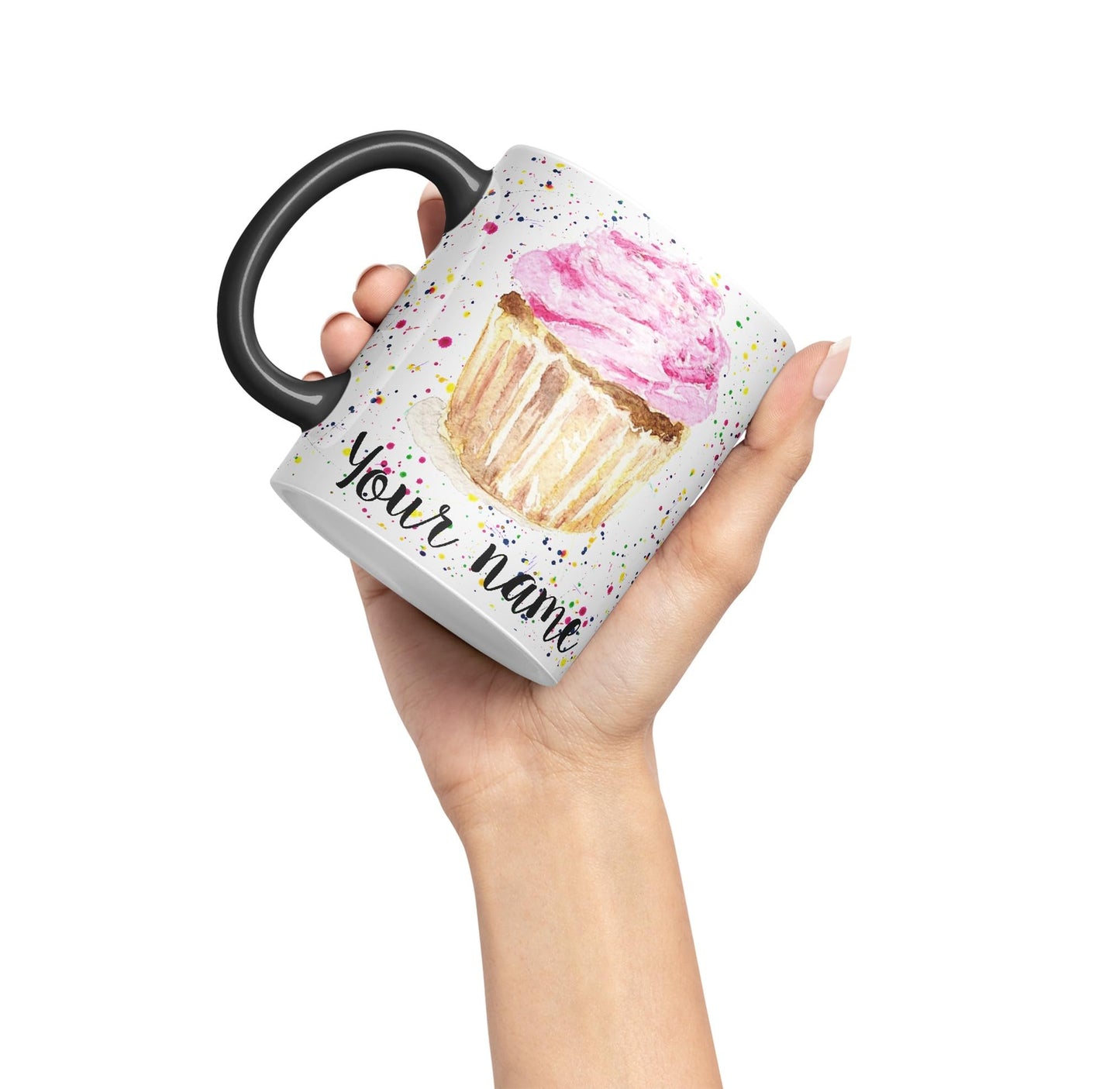 Vixar Personalised with Your Text Cupcake Cake Watercolour Art Coloured Ceramic Mug Cup Gift 330ml 11oz Custom Work Office Tea Coffee