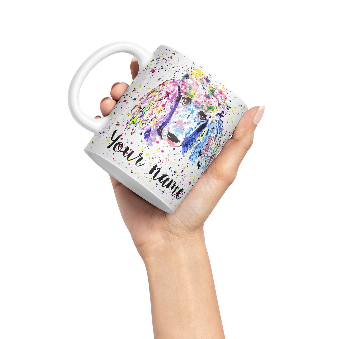 Personalised mug with Your Text name Poodle Bridge Dog Pet animals Watercolour Art Coloured Ceramic Mug Cup Gift 330ml 11oz Custom Work Office Tea Coffee