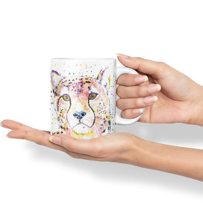 Cheatah Big Cat Safari animals Watercolour Ceramic Coloured Mug Cup for Tea Coffee Hot brew 330ml 11Oz Gift