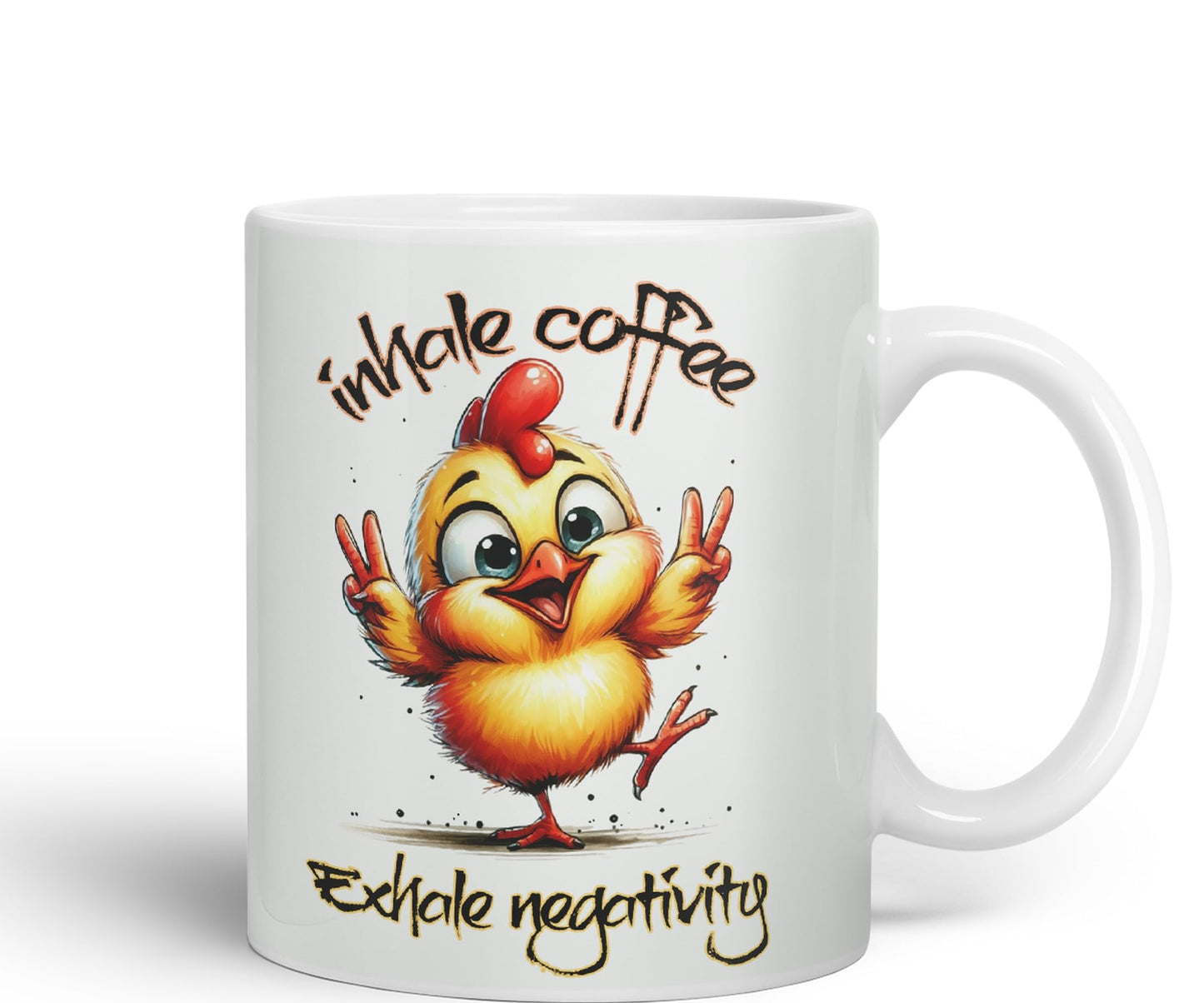 Inhale Coffee Exhale Negativity Chicken Joke sarkasm Sarcastic Ceramic Coloured Mug Cup for Tea Coffee Hot Brew 330ml 11Oz Gift