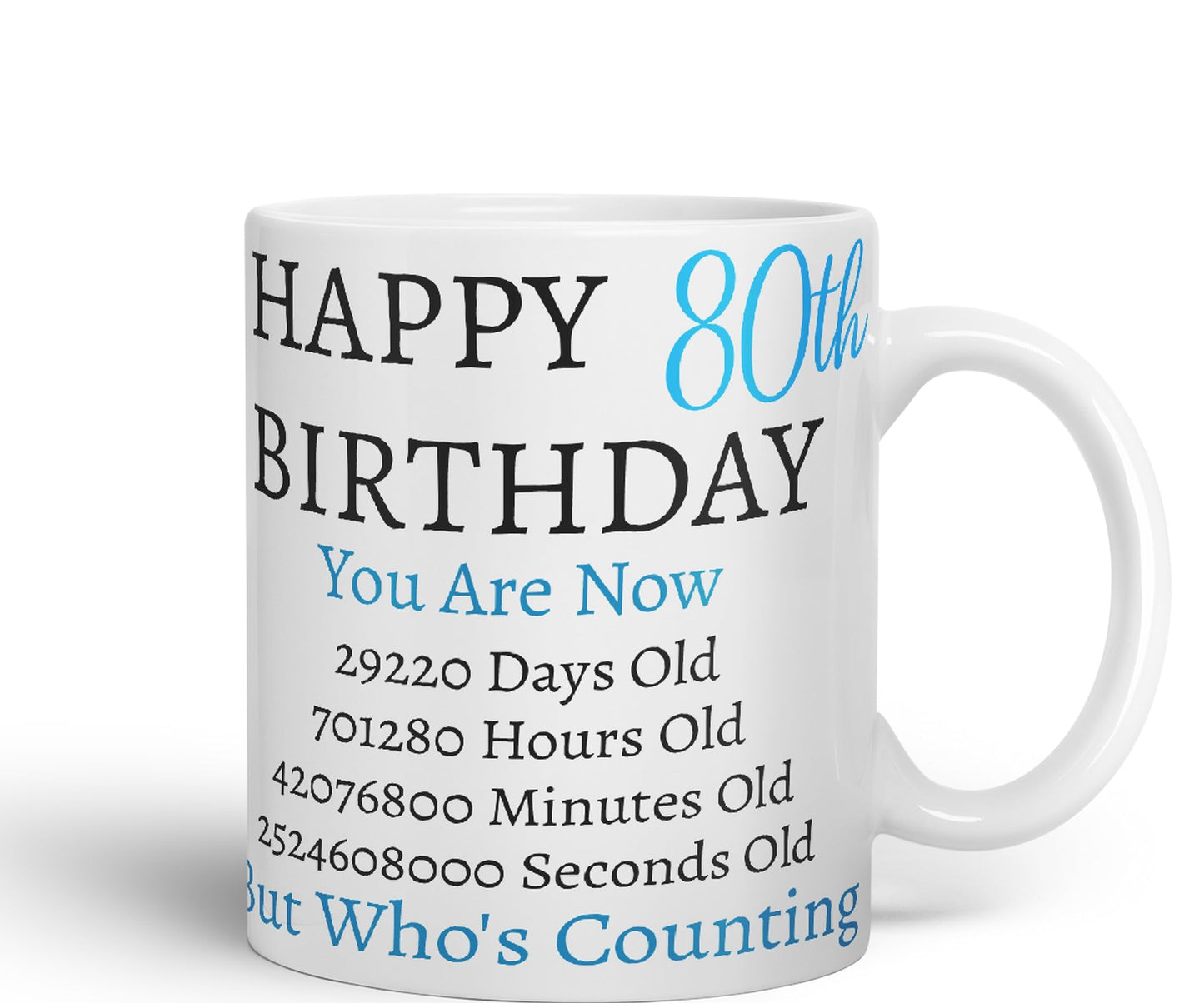 Vixar But Who's Counting Happy 80th Birthday Ceramic Coloured Mug Cup Gift Days Hours Minutes (Blue)